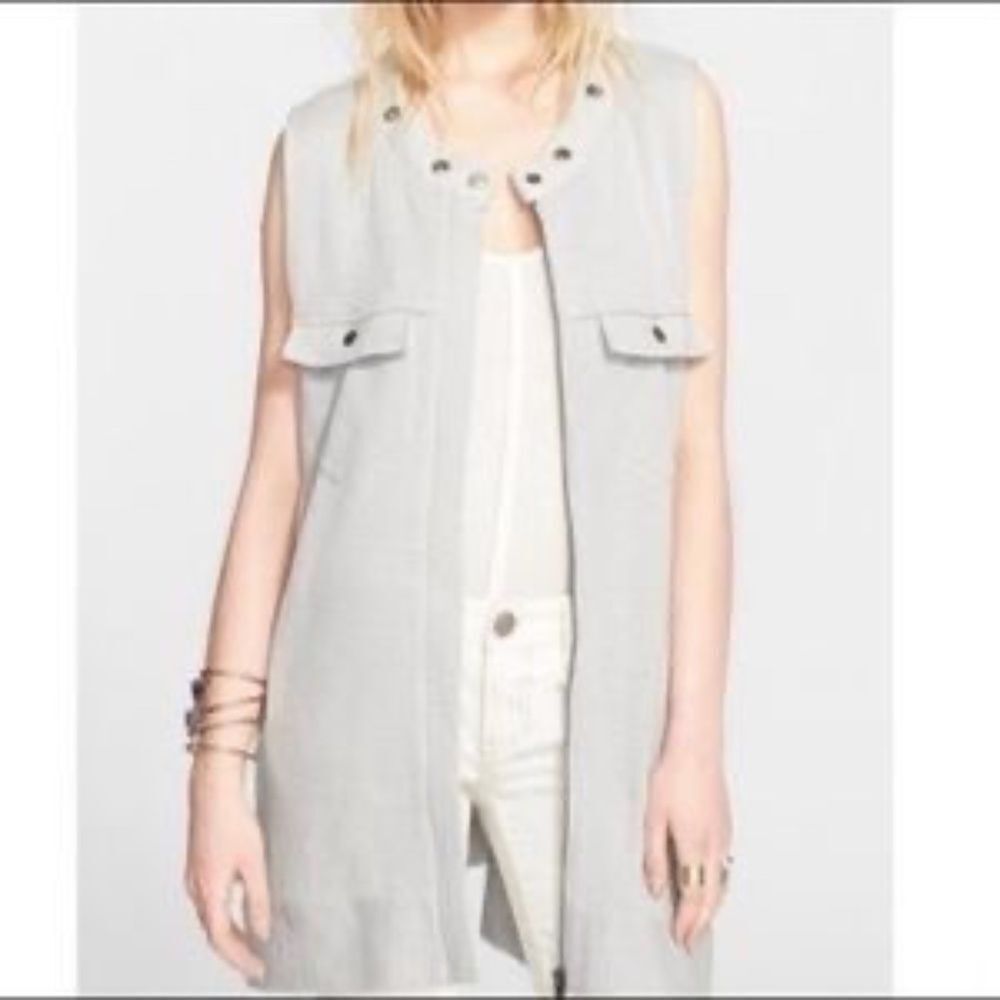 Free People Highway Pale Grey Zip‎ Front Tunic Vest Sz S